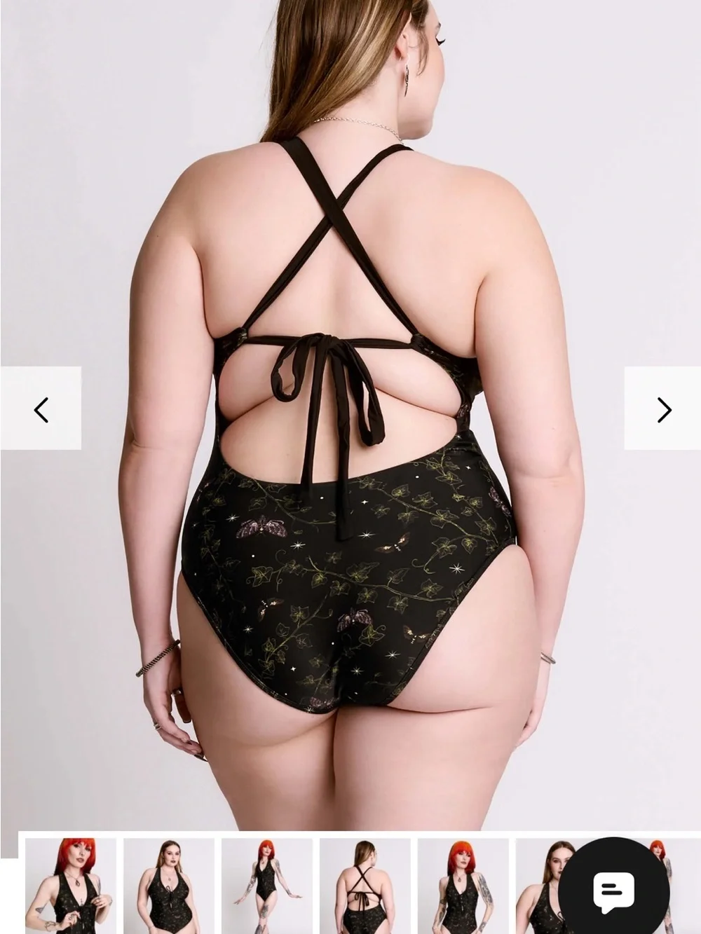Plus-Size Black Floral Lace-Up Halter One-Piece Swimsuit